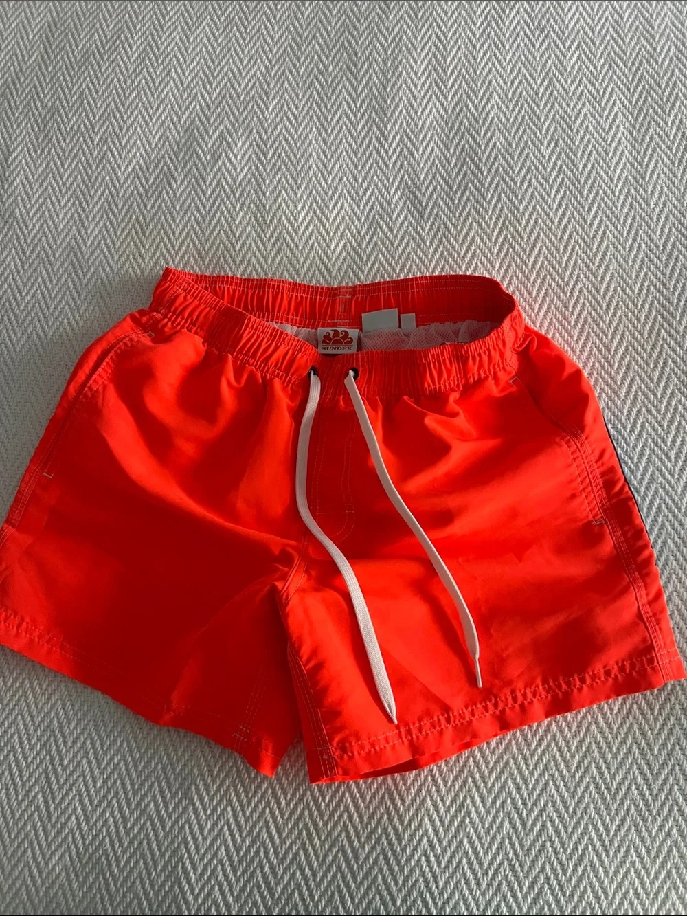 SUNDEK boys Bright Red or orange Swim Shorts with Drawstring